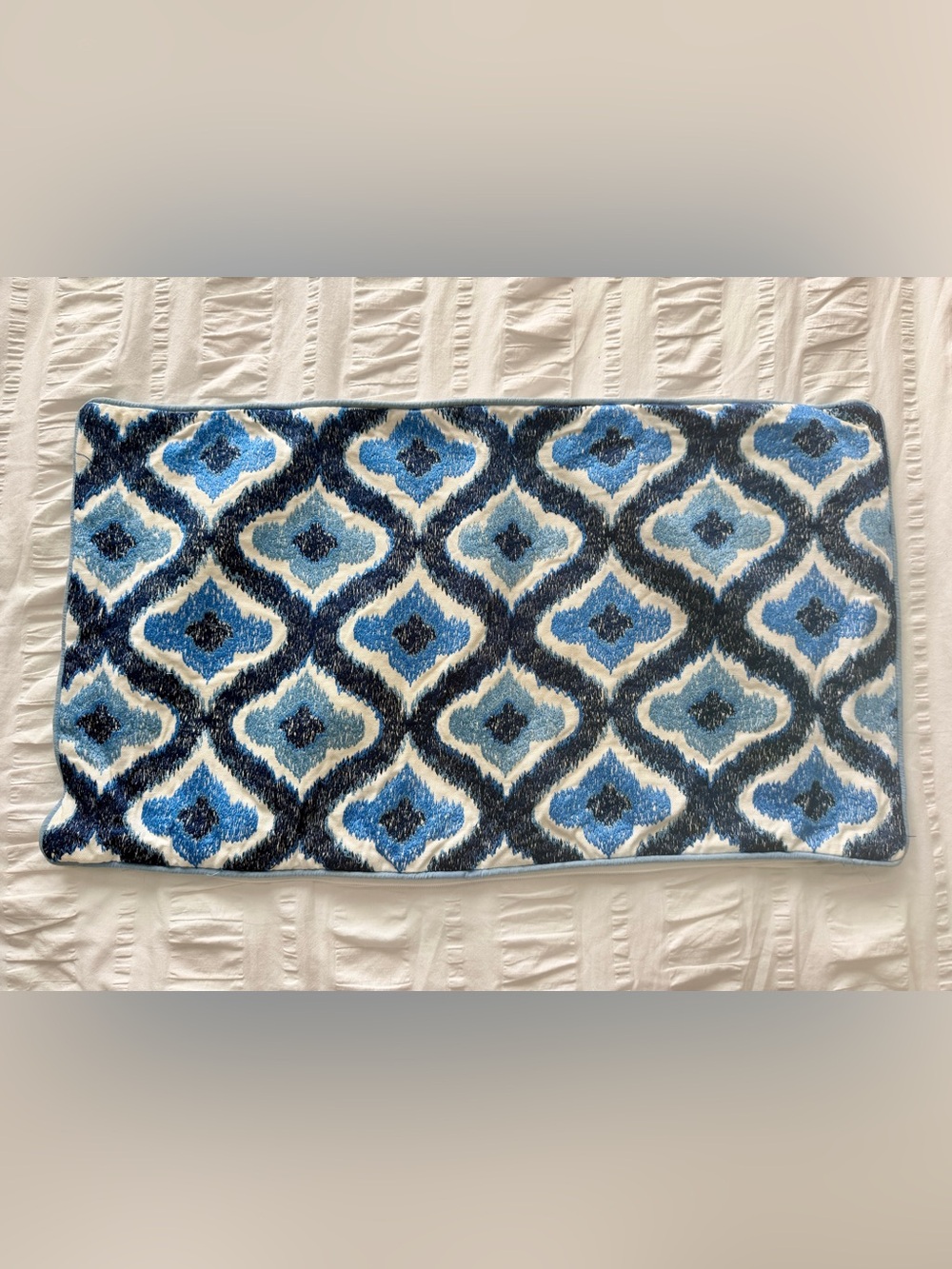 Blue Geometric Embroidered Pillow Case